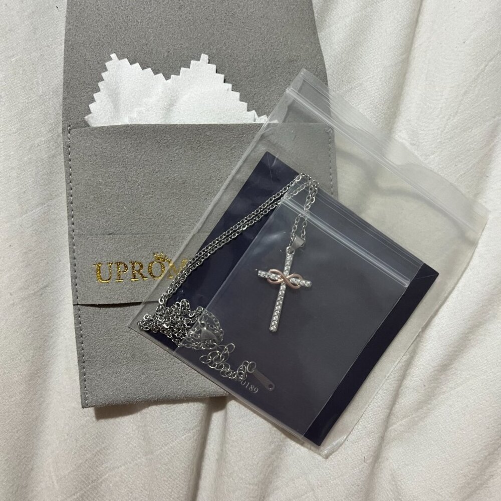 π· *NWT*Will You Be My Godmother? Infinity Cross Necklace - Silver & Rose Gold β¨ - Picture 2 of 8